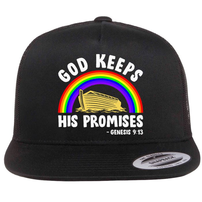 Christian Noah Ark Jesus God Keeps His Promises Rainbow Flat Bill Trucker Hat