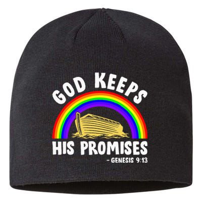 Christian Noah Ark Jesus God Keeps His Promises Rainbow Sustainable Beanie