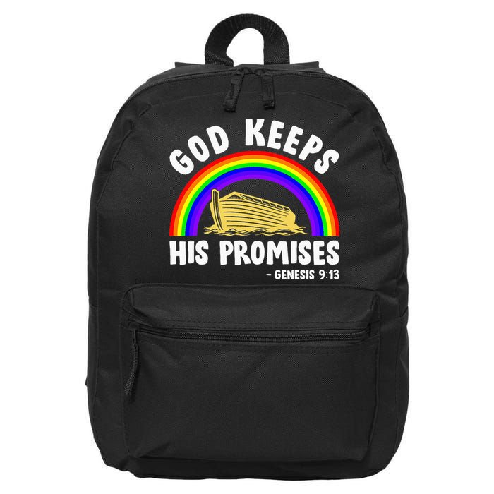 Christian Noah Ark Jesus God Keeps His Promises Rainbow 16 in Basic Backpack