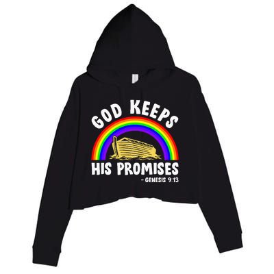 Christian Noah Ark Jesus God Keeps His Promises Rainbow Crop Fleece Hoodie