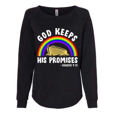 Christian Noah Ark Jesus God Keeps His Promises Rainbow Womens California Wash Sweatshirt