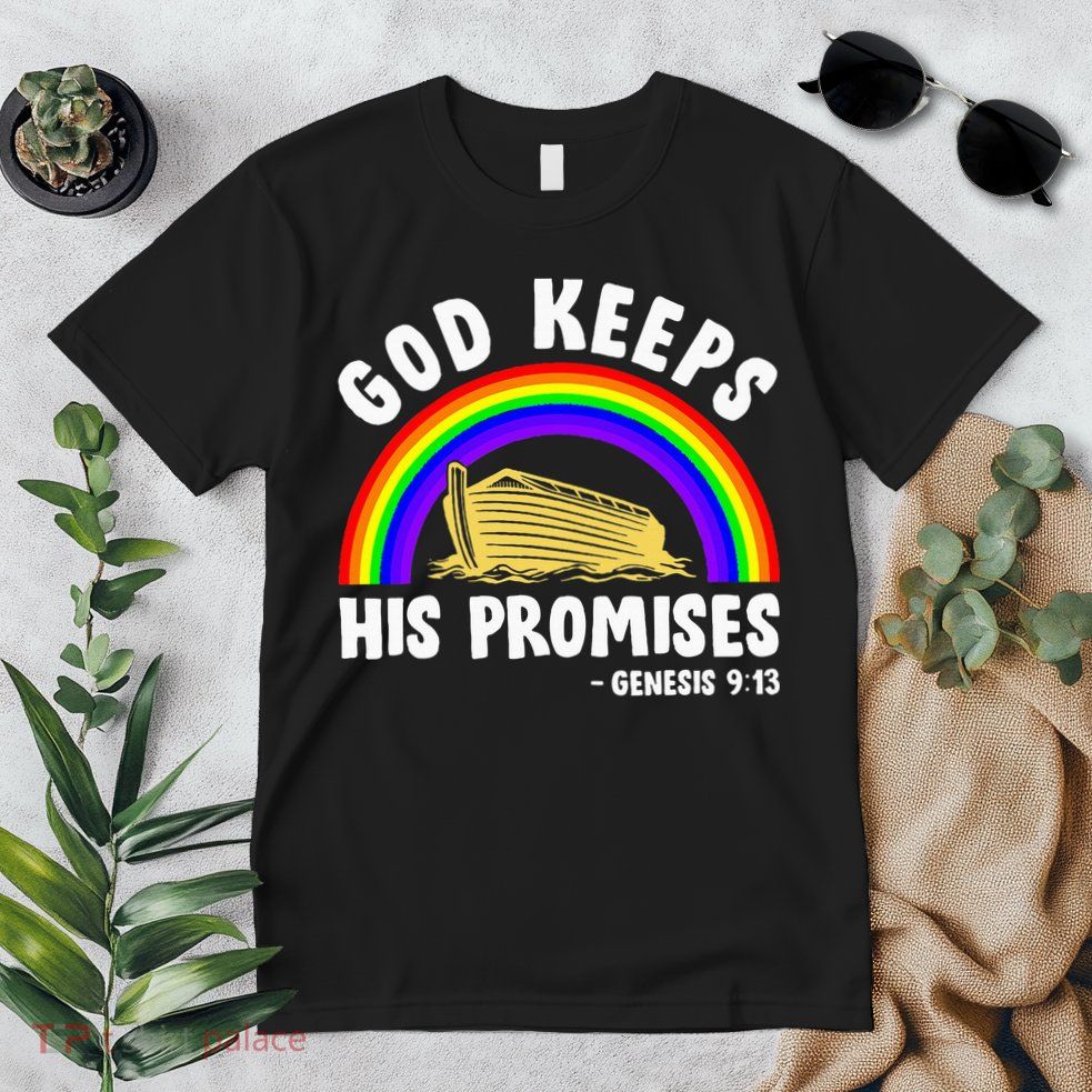 Christian Noah Ark Jesus God Keeps His Promises Rainbow Premium T-Shirt