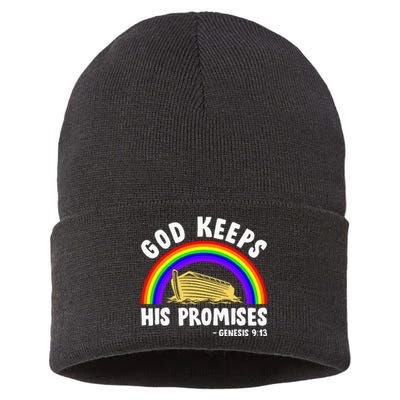 Christian Noah Ark Jesus God Keeps His Promises Rainbow Sustainable Knit Beanie