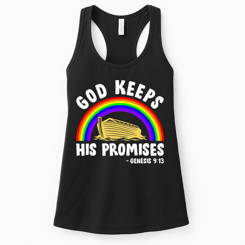 Christian Noah Ark Jesus God Keeps His Promises Rainbow Womens Tank Top