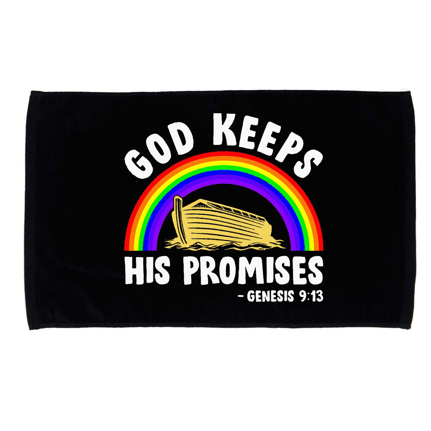 Christian Noah Ark Jesus God Keeps His Promises Rainbow Microfiber Hand Towel
