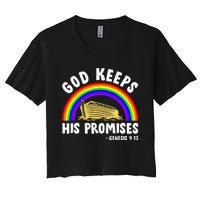 Christian Noah Ark Jesus God Keeps His Promises Rainbow Women's Crop Top Tee