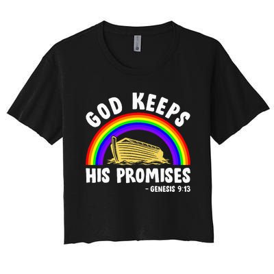 Christian Noah Ark Jesus God Keeps His Promises Rainbow Women's Crop Top Tee