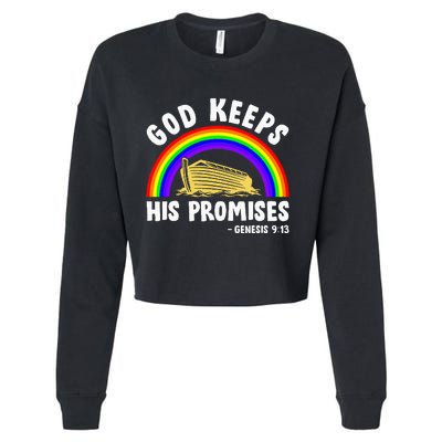 Christian Noah Ark Jesus God Keeps His Promises Rainbow Cropped Pullover Crew