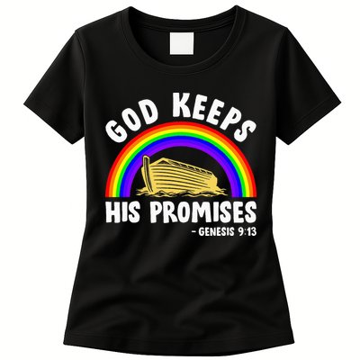 Christian Noah Ark Jesus God Keeps His Promises Rainbow Womens T-Shirt