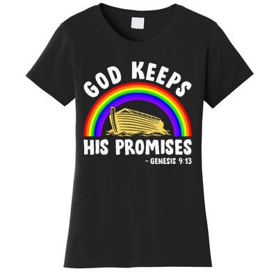 Christian Noah Ark Jesus God Keeps His Promises Rainbow Women's T-Shirt