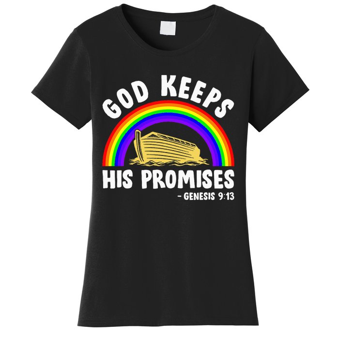 Christian Noah Ark Jesus God Keeps His Promises Rainbow Women's T-Shirt