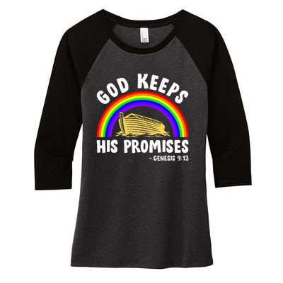 Christian Noah Ark Jesus God Keeps His Promises Rainbow Women's Tri-Blend 3/4-Sleeve Raglan Shirt