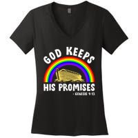 Christian Noah Ark Jesus God Keeps His Promises Rainbow Women's V-Neck T-Shirt