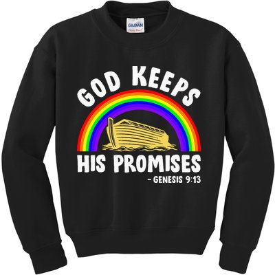Christian Noah Ark Jesus God Keeps His Promises Rainbow Kids Sweatshirt