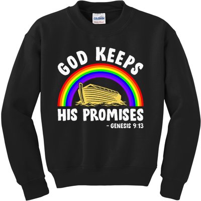 Christian Noah Ark Jesus God Keeps His Promises Rainbow Kids Sweatshirt