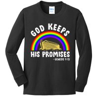 Christian Noah Ark Jesus God Keeps His Promises Rainbow Kids Long Sleeve Shirt