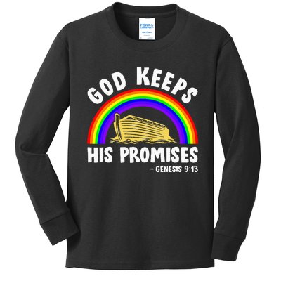 Christian Noah Ark Jesus God Keeps His Promises Rainbow Kids Long Sleeve Shirt