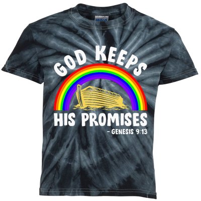 Christian Noah Ark Jesus God Keeps His Promises Rainbow Kids Tie-Dye T-Shirt