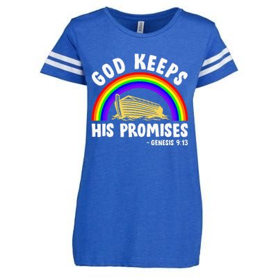 Christian Noah Ark Jesus God Keeps His Promises Rainbow Enza Ladies Jersey Football T-Shirt