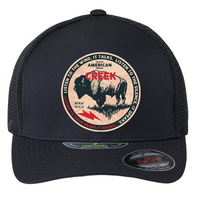 Creek Native American Indian Born Freedom Wild Buffalo Flexfit Unipanel Trucker Cap