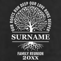 Custom Name And Year Family Reunion Our Roots Run Deep Our Love Runs Deeper 7 Panel Mesh Trucker Snapback Hat