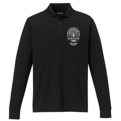 Custom Name And Year Family Reunion Our Roots Run Deep Our Love Runs Deeper Performance Long Sleeve Polo