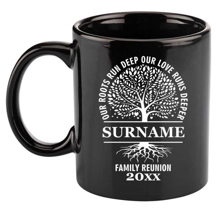Custom Name And Year Family Reunion Our Roots Run Deep Our Love Runs Deeper 11oz C Handle Ceramic Mug