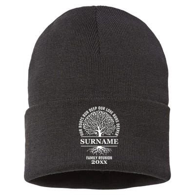 Custom Name And Year Family Reunion Our Roots Run Deep Our Love Runs Deeper Sustainable Knit Beanie