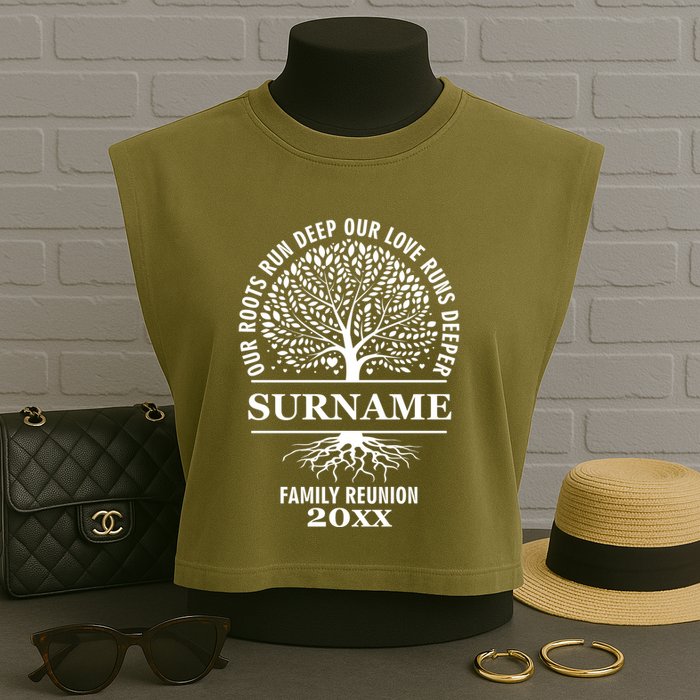 Custom Name And Year Family Reunion Our Roots Run Deep Our Love Runs Deeper Garment-Dyed Women's Muscle Tee