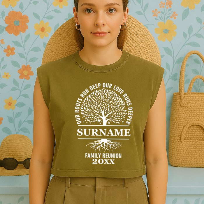 Custom Name And Year Family Reunion Our Roots Run Deep Our Love Runs Deeper Garment-Dyed Women's Muscle Tee