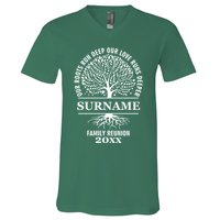 Custom Name And Year Family Reunion Our Roots Run Deep Our Love Runs Deeper V-Neck T-Shirt