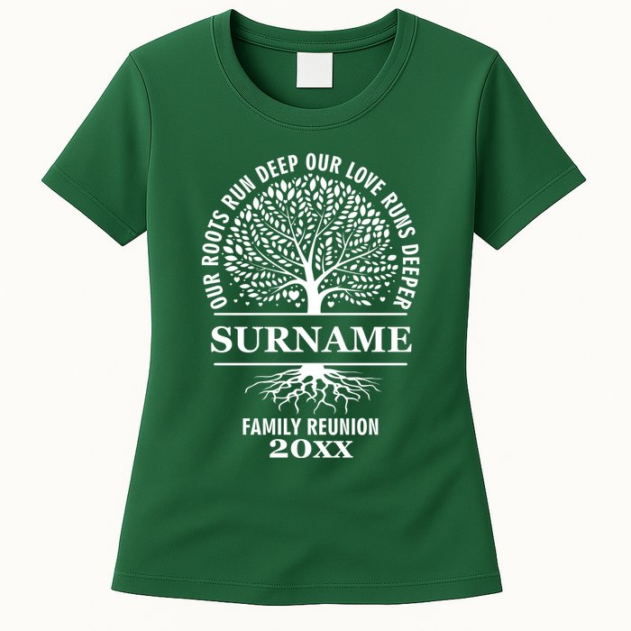 Custom Name And Year Family Reunion Our Roots Run Deep Our Love Runs Deeper Womens T-Shirt