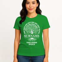 Custom Name And Year Family Reunion Our Roots Run Deep Our Love Runs Deeper Womens T-Shirt