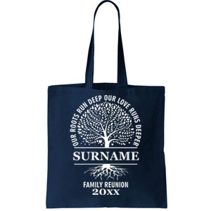 Custom Name And Year Family Reunion Our Roots Run Deep Our Love Runs Deeper Tote Bag