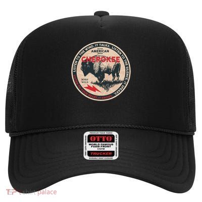 Cherokee Native American Indian Born Freedom Wild Buffalo High Crown Mesh Back Trucker Hat