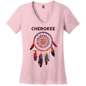 Cherokee Native American Indian Colorful Dreamcatcher Tribal Women's V-Neck T-Shirt