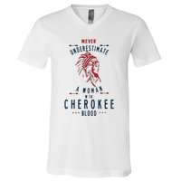 Cherokee Native American Indian Woman Never Underestimate V-Neck T-Shirt