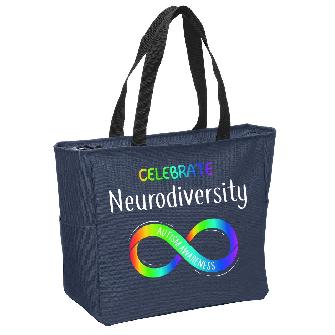 Celebrate Neurodiversity Autism Awareness Month Infinity Zip Tote Bag