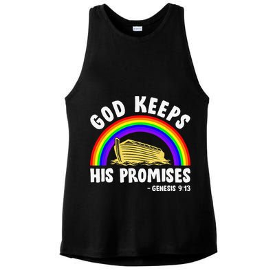 Christian Noah Ark Jesus God Keeps His Promises Rainbow Ladies PosiCharge Tri-Blend Wicking Tank