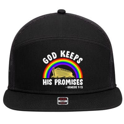 Christian Noah Ark Jesus God Keeps His Promises Rainbow 7 Panel Mesh Trucker Snapback Hat