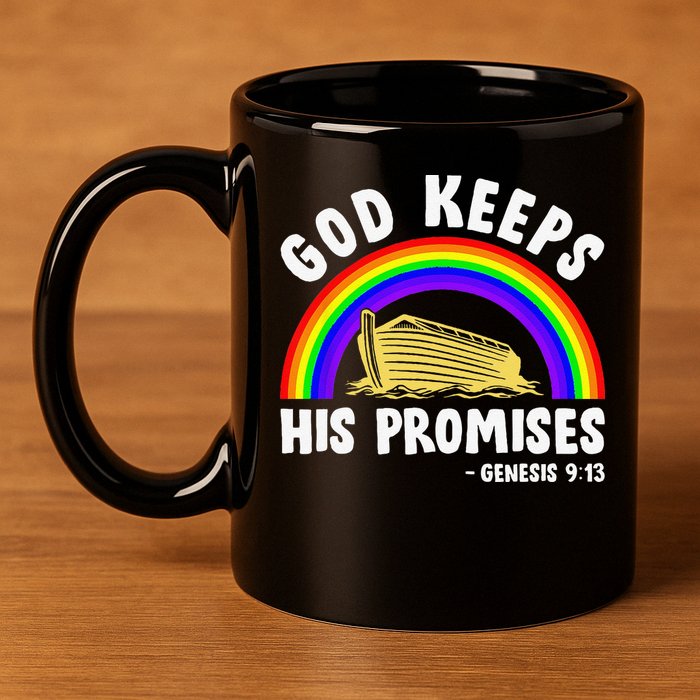 Christian Noah Ark Jesus God Keeps His Promises Rainbow 11oz C Handle Ceramic Mug