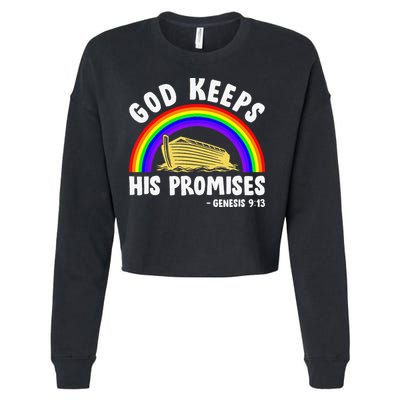 Christian Noah Ark Jesus God Keeps His Promises Rainbow Cropped Pullover Crew