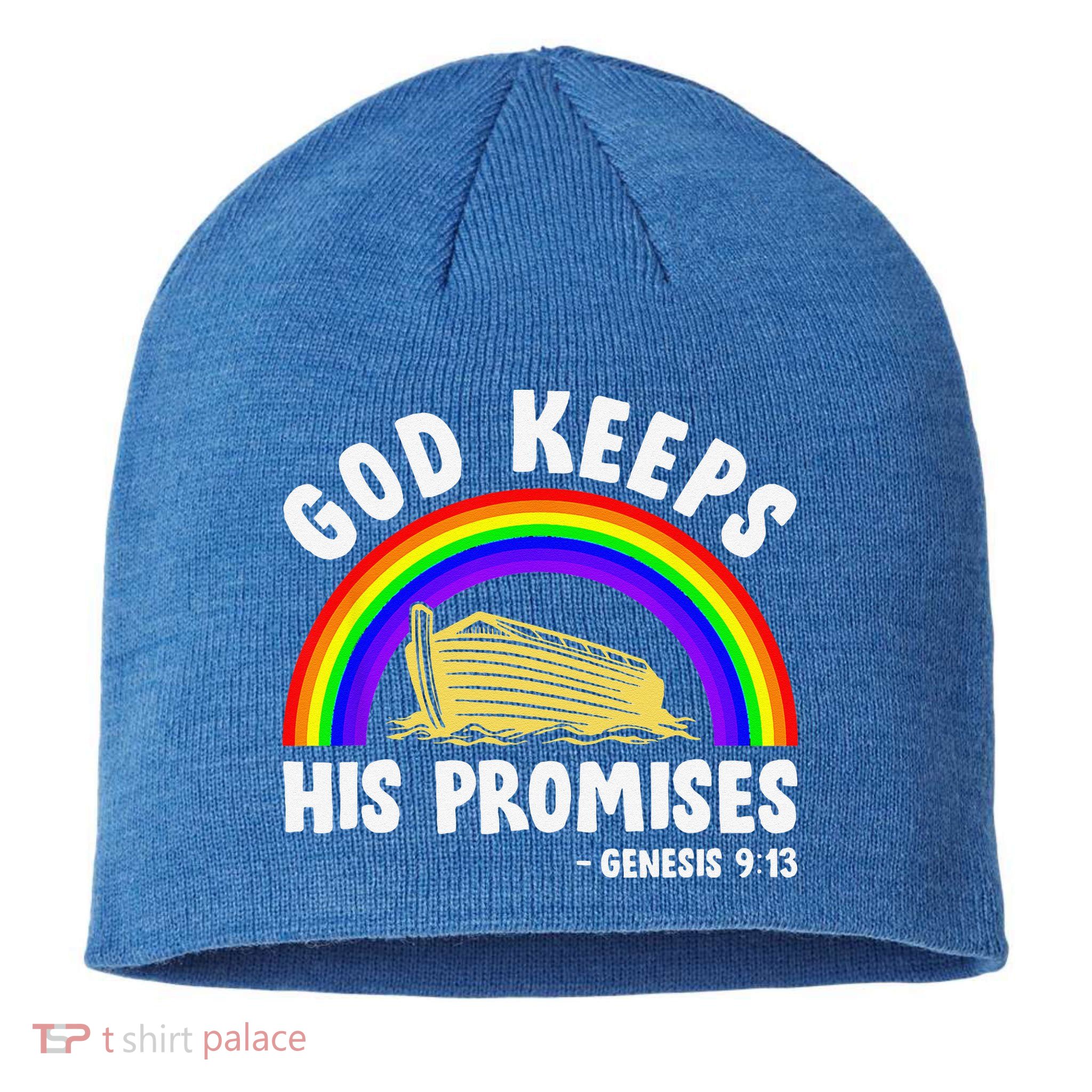 Christian Noah Ark Jesus God Keeps His Promises Rainbow Sustainable Beanie