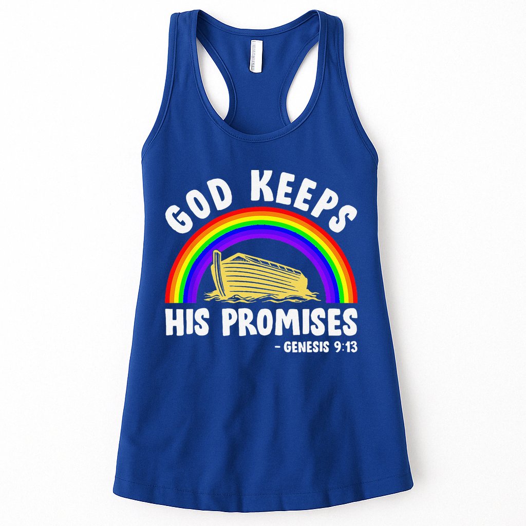 Christian Noah Ark Jesus God Keeps His Promises Rainbow Womens Tank Top