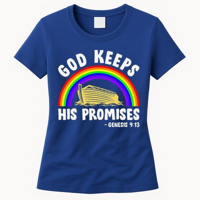 Christian Noah Ark Jesus God Keeps His Promises Rainbow Womens T-Shirt