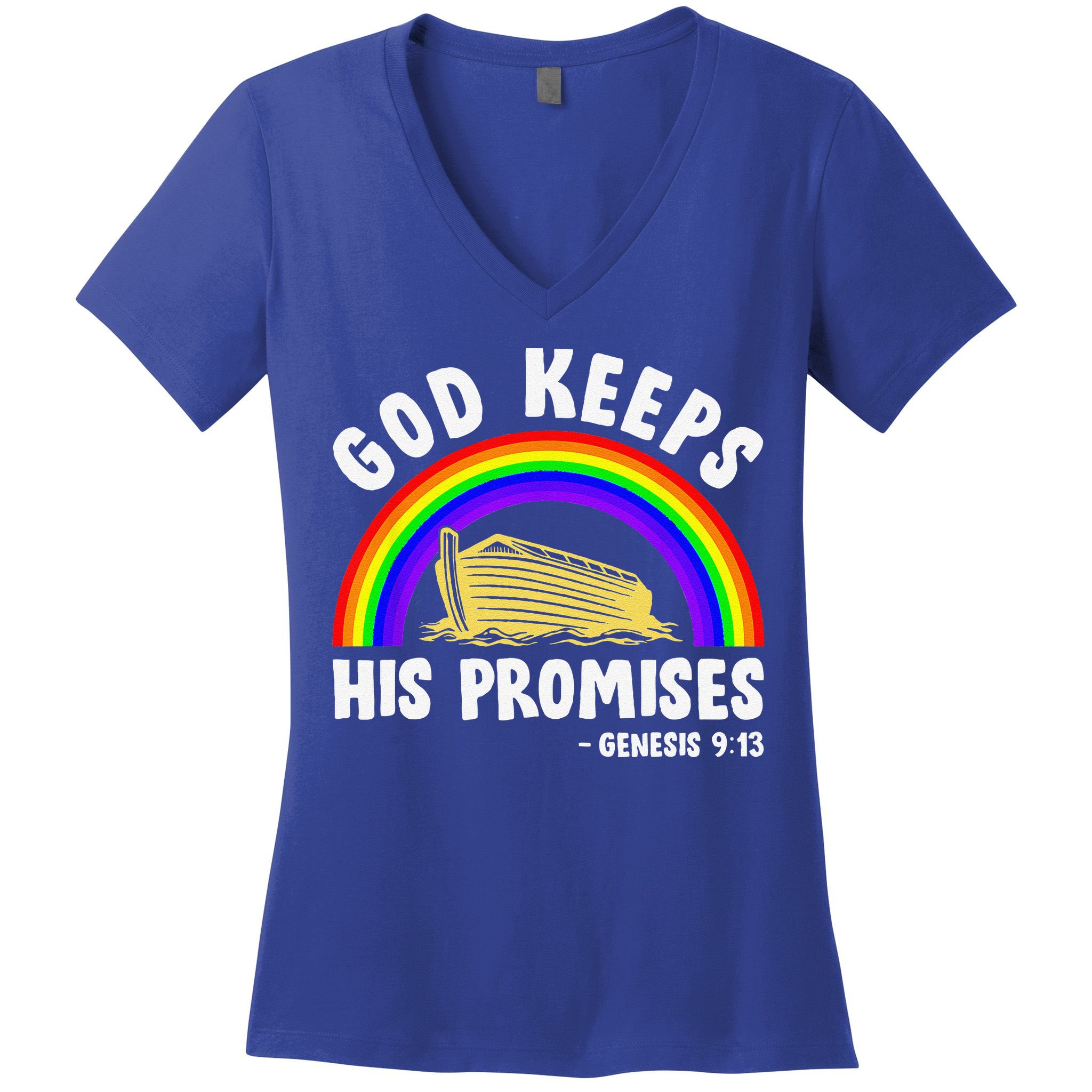 Christian Noah Ark Jesus God Keeps His Promises Rainbow Women's V-Neck T-Shirt