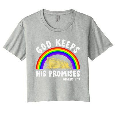 Christian Noah Ark Jesus God Keeps His Promises Rainbow Women's Crop Top Tee