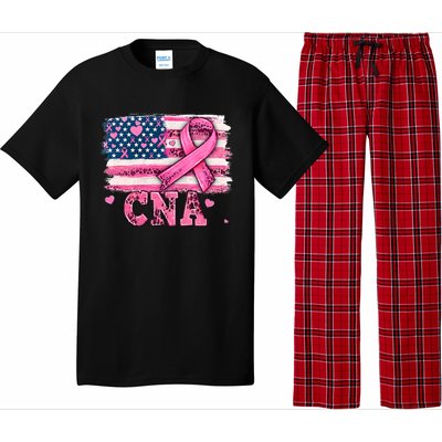 Cna Nurse American Flag P.I.N.K Ribbon Breast Cancer Awareness Pajama Set