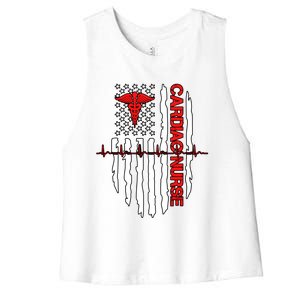 Cardiac Nurse American Flag Patriotic Registered Nurse Gift Women's Racerback Cropped Tank