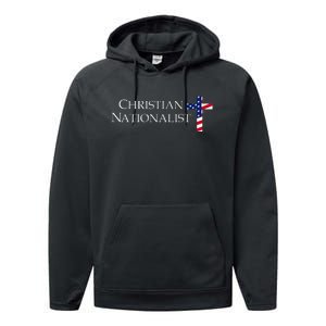 Christian Nationalist American Flag Cross Faith Performance Fleece Hoodie